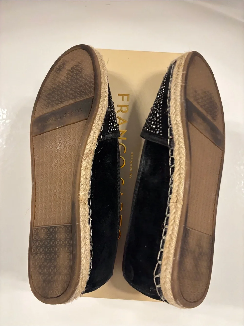 Franco Sarto Black Crystal Espadrille Flats